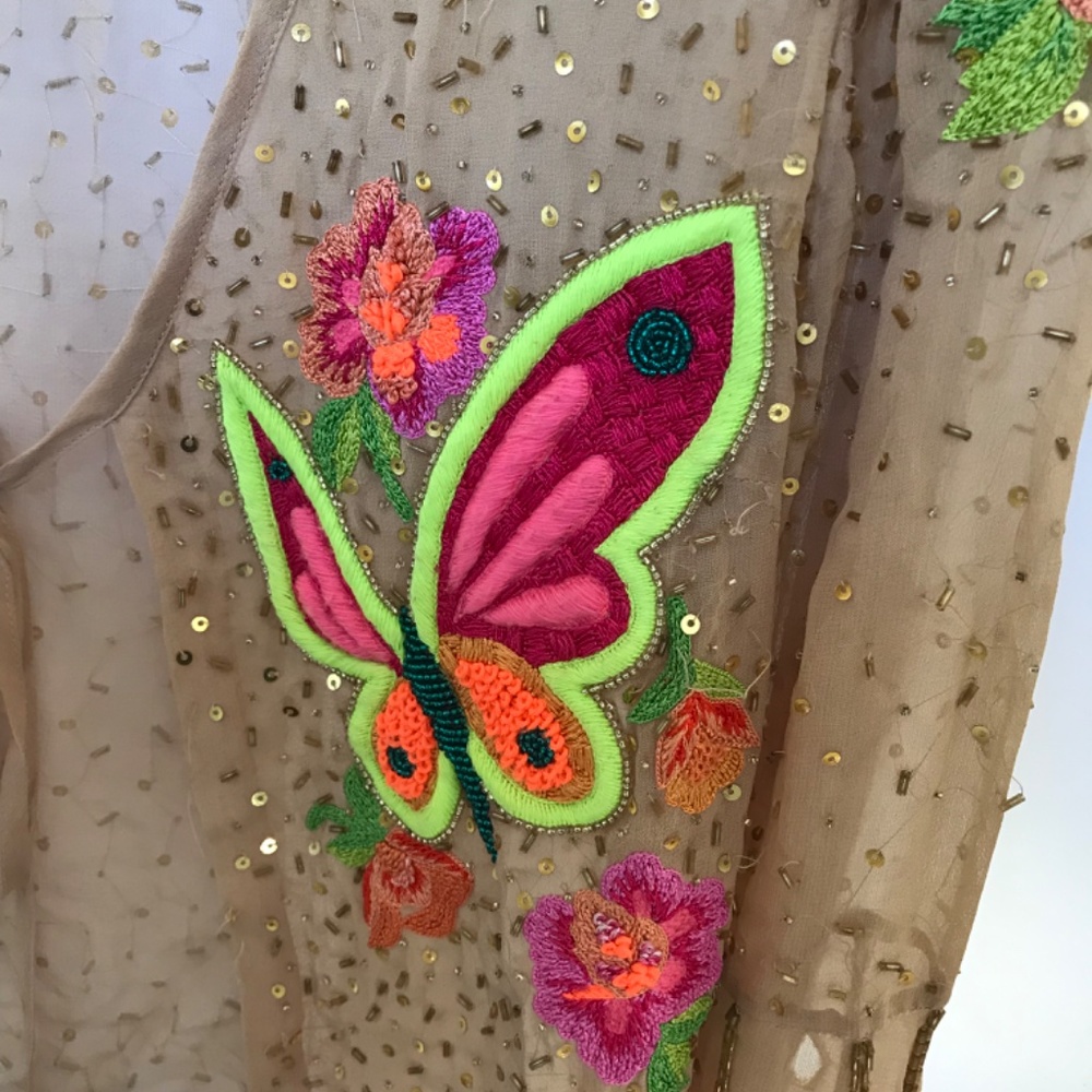 Vintage Matthew Williamson Sequin Neon 🦋 Butterflies sheer top RARE Sm/petite - Picture 2 of 9